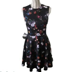 Bebe Black Floral Fit & Flare Dress